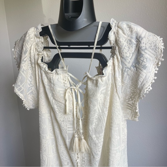 Red Carter Amalia Embroidered Ivory Midi Dress Sz L - Picture 10 of 13